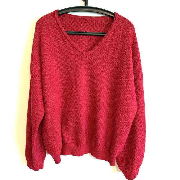 Women’s Long Sleeve XL Red Waffle Knit Sweater Soft Staple Weather V-Neck Office - Picture 1 of 9